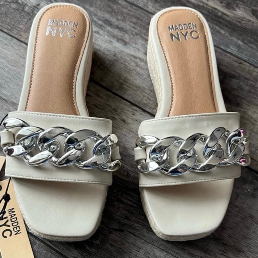 Cream and Silver Wedge Shoes with Chain Detail